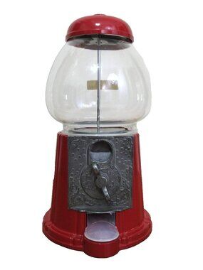 1985 Carousel Red Cast Metal Glass Gumball Machine CLEAN 11.5”H #035621 Vintage